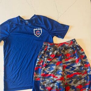 Blue Cubs T-Shirt and Camo Shorts Set